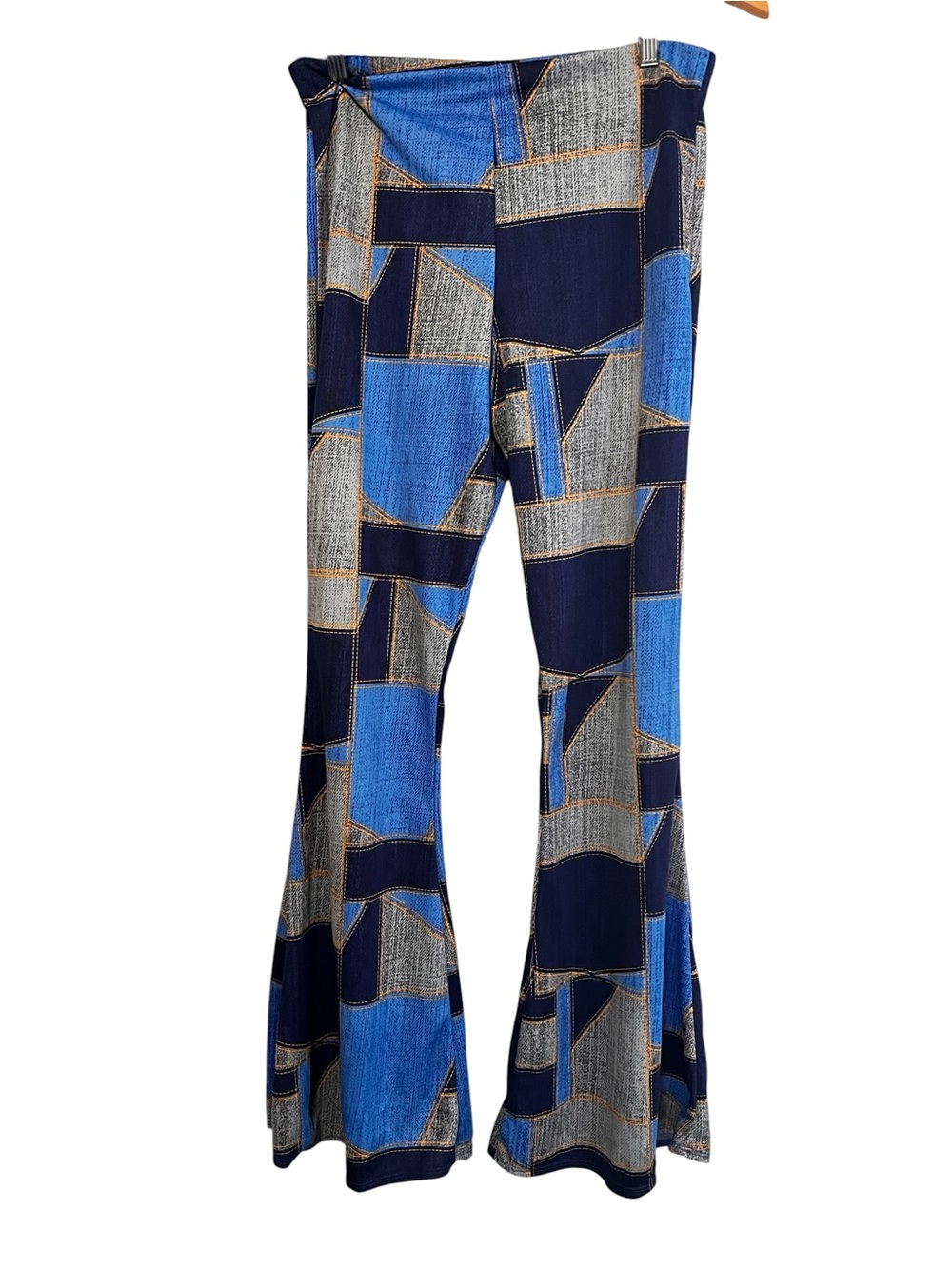 Blue Patchwork Flared Pants